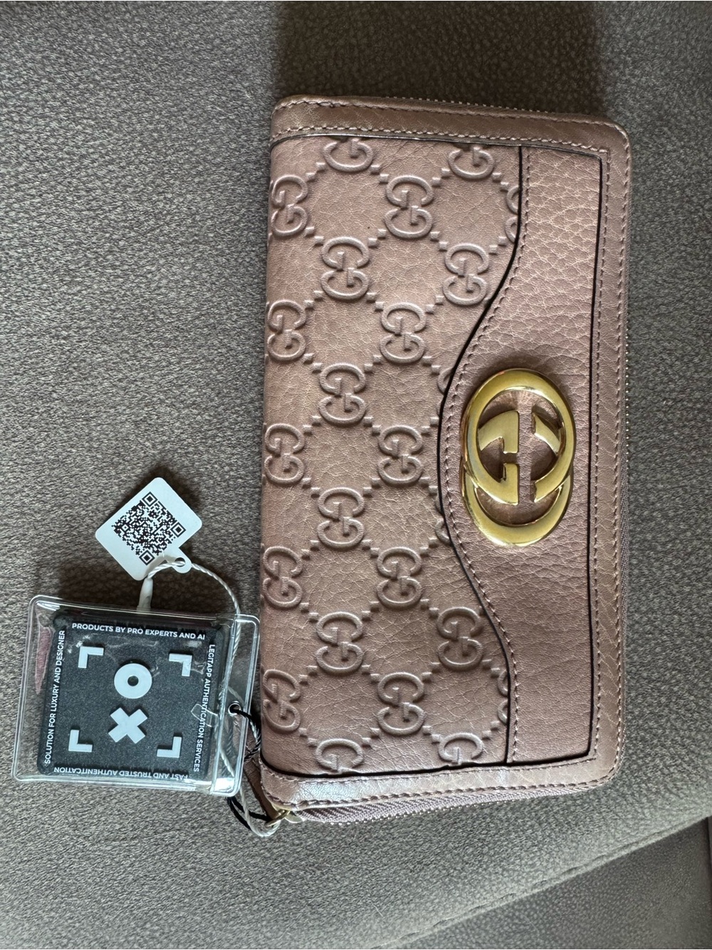 Gucci Brown-Pink Embossed GG Continental Wallet with Gold Hardware